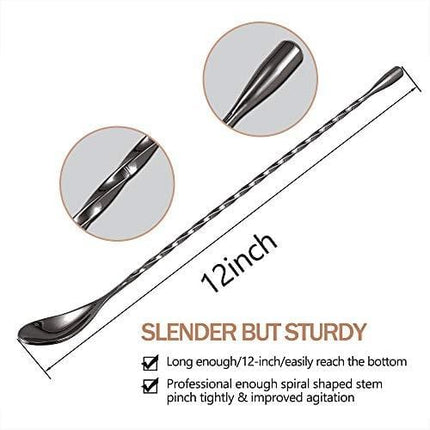 DIFENLUN 12 Inches Mixing Spoon Stainless Steel, Spiral Pattern Bar Spoon for Cocktail Shaker Tall Cups