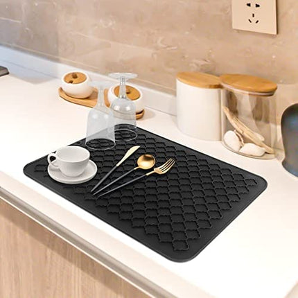 DIGHEIGG Dish Drying Mats, Silicone Drying Mats for Kitchen Counter Bar Non-Slip Heat Resistant Mat for Dishes Kitchen Gadgets (12" x 16", BLACK)
