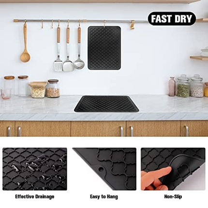 DIGHEIGG Dish Drying Mats, Silicone Drying Mats for Kitchen Counter Bar Non-Slip Heat Resistant Mat for Dishes Kitchen Gadgets (12" x 16", BLACK)