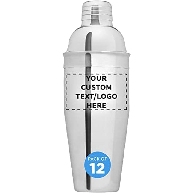 Custom Stainless Steel Shakers 23.3 oz. Set of 12, Personalized Bulk Pack - Bartender Kit, Perfect for Martini, Cocktails, Other Beverages - Stainless Steel
