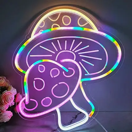 DIVATLA Mushroom Neon Sign with 3D Art,Powed by USB Neon Mushroom Sign. Colorful Neon Sign Mushroom with Dimmable Switch (mushroom)