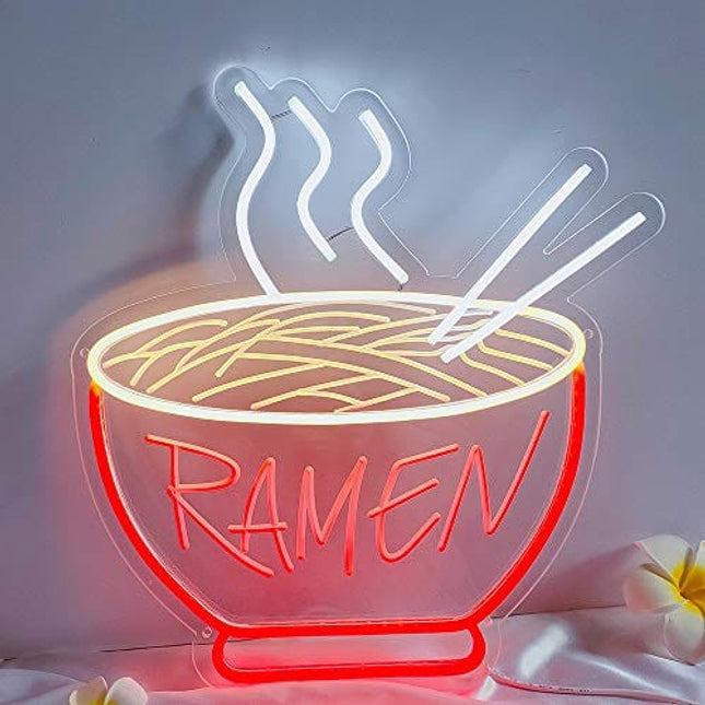 DIVATLA Unique Ramen Neon Sign with 3D Art, Powed by USB, Red Neon Sign Noodles with Dimmer for Shop, Restaurant，Wall decor