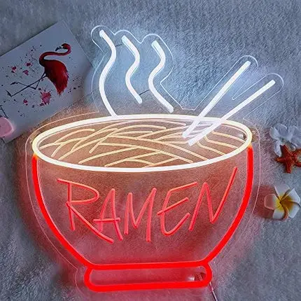 DIVATLA Unique Ramen Neon Sign with 3D Art, Powed by USB, Red Neon Sign Noodles with Dimmer for Shop, Restaurant，Wall decor
