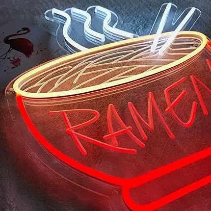 DIVATLA Unique Ramen Neon Sign with 3D Art, Powed by USB, Red Neon Sign Noodles with Dimmer for Shop, Restaurant，Wall decor