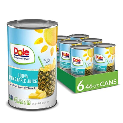Dole 100% Juice, Pineapple, 46 Ounce Cans (Pack of 6)