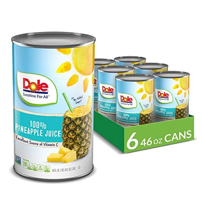Dole 100% Juice, Pineapple, 46 Ounce Cans (Pack of 6)