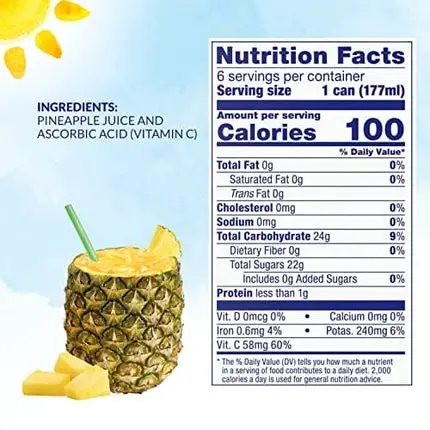 Dole Pineapple Juice, 100% Fruit Juice with Added Vitamin C, 6 Fl Oz (Pack of 6), 48 Total Cans