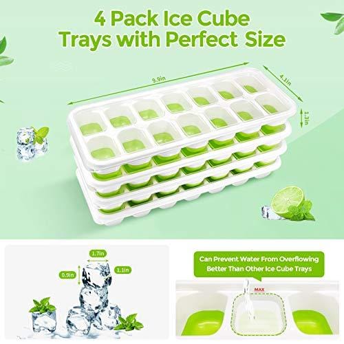  DOQAUS Ice Cube Tray with Lid and Bin, 4 Pack Silicone