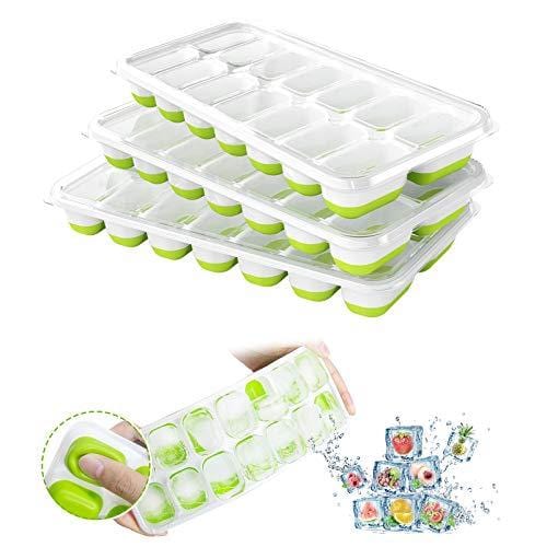 Ice Cube Trays for Freezer in Home, Two Trays with Lid and Storage Bin,  Press Ice Box Easy Release, Ice Container with Scoop for Cocktail Whisky  Coffee 