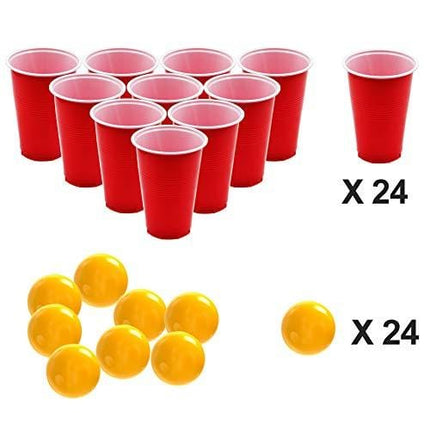 DR.DUDU Beverage Pong Cups and Balls Set, Giant Beverage Pong Game Set with 24 Cups 24 Pong Balls, 16oz