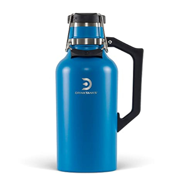 DrinkTanks Craft Growler, Passivated Stainless Steel Growlers for Beer, Leakproof and Vacuum Insulated Beverage Tumbler, Easy-to-Use Soda, Wine, or Coffee Tumbler with Handle, Cove, 64 Oz