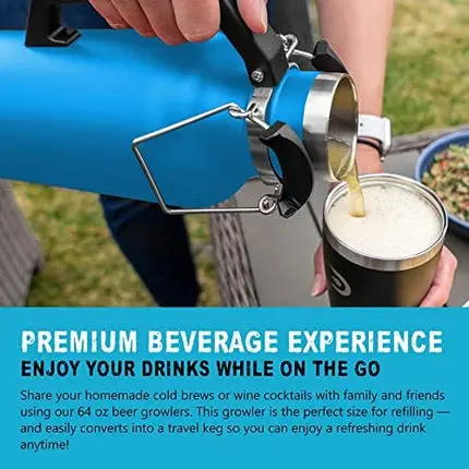 DrinkTanks Craft Growler, Passivated Stainless Steel Growlers for Beer, Leakproof and Vacuum Insulated Beverage Tumbler, Easy-to-Use Soda, Wine, or Coffee Tumbler with Handle, Cove, 64 Oz