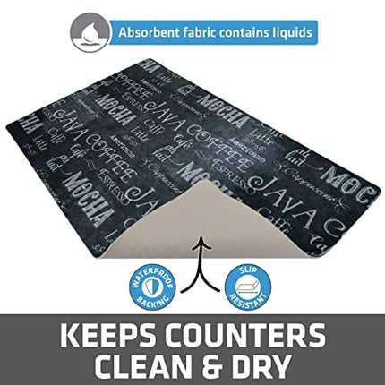 Drymate Coffee Maker Mat, (Coffee Station Bar Accessory) Protects Kitchen Countertops From Spills, Stains & Scratches - Absorbent/Waterproof/Machine Washable (USA Made) (12” x 20”) (Java Chalkboard)
