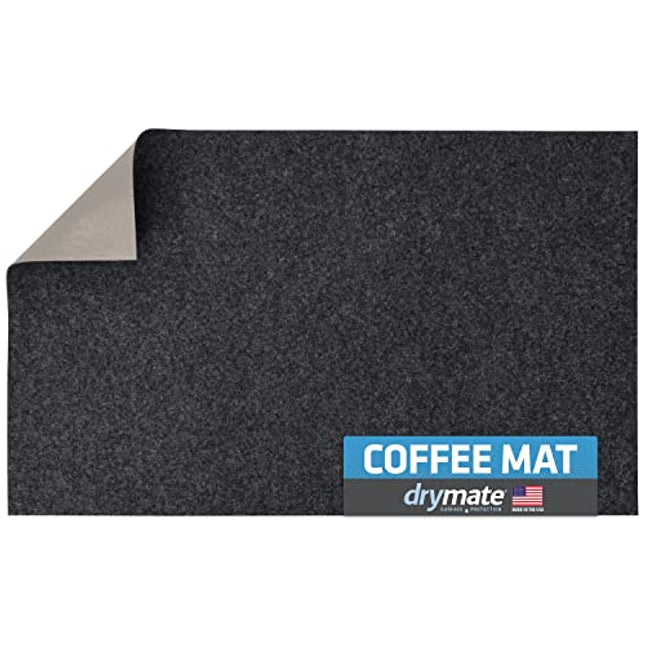 Drymate Coffee Maker Mat, (Coffee Station Bar Accessory) Protects Kitchen Countertops From Spills, Stains & Scratches - Absorbent/Waterproof/Machine Washable (USA Made) (12” x 20”) (Charcoal)