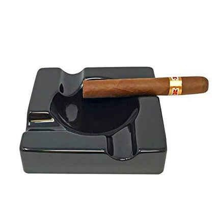 Cigar Ashtray Outdoor Cigarette Ash Tray – 5.9 inch Ceramic Ashtrays Black Glossy Cigar Rest for Indoor, Outdoor, Patio, Home, Office Use – Cigar Accessories Gift Set for Men and Women