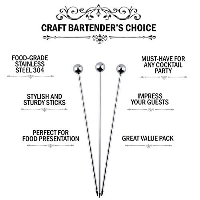 Cocktail Picks Martini Stirrers Toothpicks – (24 Pack / 4 & 8 Inch) Reusable Cocktail Picks - Stainless Steel Metal Drink Skewers Sticks for Martini Olives Appetizers Bloody Mary Brandied