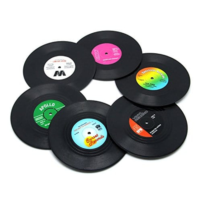 DuoMuo Coaster Vinyl Record Disk Coasters for Drinks - Tabletop Protection Prevents Furniture Damage (6 PCS Vinyl)