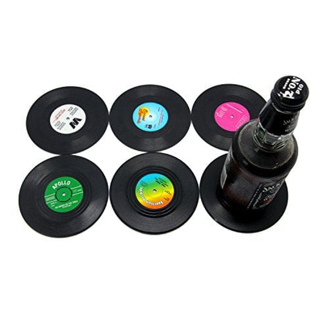 DuoMuo Coaster Vinyl Record Disk Coasters for Drinks - Tabletop Protection Prevents Furniture Damage (6 PCS Vinyl)