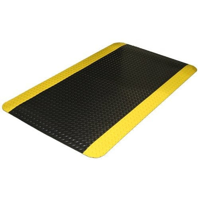 Durable Corporation-442S Vinyl Heavy Duty Diamond-DEK Sponge Industrial Anti-Fatigue Floor Mat, 2' x 3', Black with Yellow Border