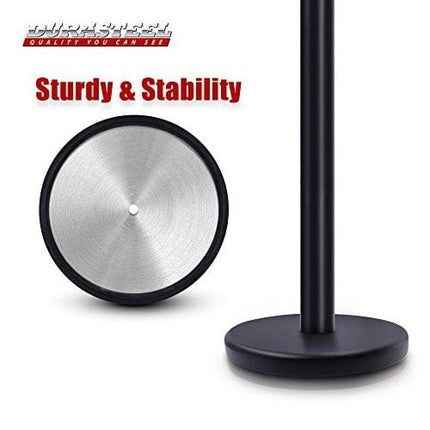 Heavy Duty Crowd Control Stanchion - DuraSteel Premium Steel Black Stanchions - 6.5 Feet Black Retractable Belt - Safety Barrier Stands & Line Dividers - Set of 6