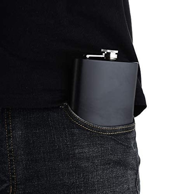 Black Flask Stainless Steel with Funnel,8 Oz, Set of 8