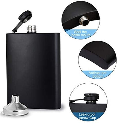 Hip Flask for Liquor Matte Black Stainless Steel Leakproof with Funnel,8 Oz, Set of 8