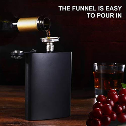 Hip Flask for Liquor Matte Black Stainless Steel Leakproof with Funnel,8 Oz, Set of 8