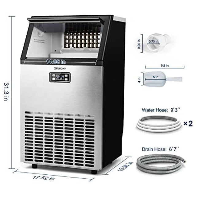 Euhomy Commercial Ice Maker Machine, 100lbs/24H Stainless Steel Under Counter ice Machine with 33lbs Ice Storage Capacity, Freestanding Ice Maker Freestanding Ice Maker Machine