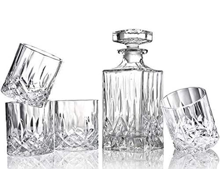ELIDOMC 5PC Italian Crafted Crystal Whiskey Decanter & Whiskey Glasses Set, Crystal Decanter Set With 4 Whiskey Glasses, Whiskey Decanter Sets for Men