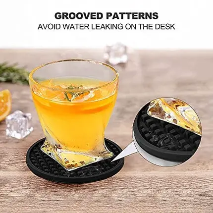 Coasters for Drinks Set of 8, EAGMAK Silicone Drink Coasters with Grooved Pattern, Non-Slip Base, Washable and Heat Resistant Coffee Coasters for Wooden Table, Desk, Kitchen, Office, Bar-Black