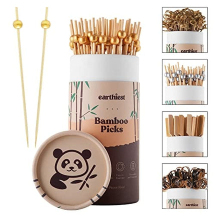 Gold Pearl Bamboo Cocktail Picks Food Appetizer Toothpicks – 6 inch Bamboo Gold Toothpicks (100 Pack) – Bamboo Food Picks – Party Toothpicks for Appetizers and Cocktail Drinks (Gold)