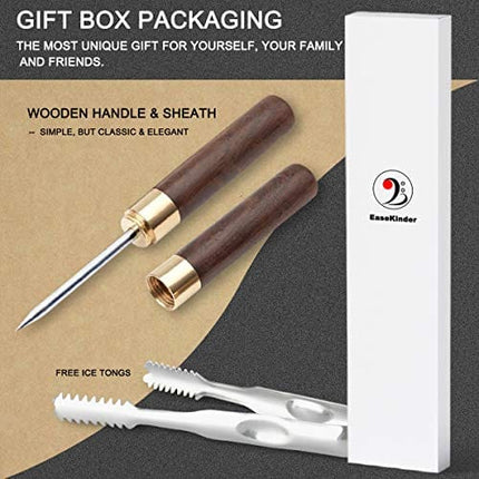 Ice Picks in Gift Box - Premium Stainless Steel Ice Picks Kitchen Tool with Wooden Handle Safety Cover Portable for Bars Restaurant Home Bartender Picnics Camping, 1PCS (EbonyWood 6.7")