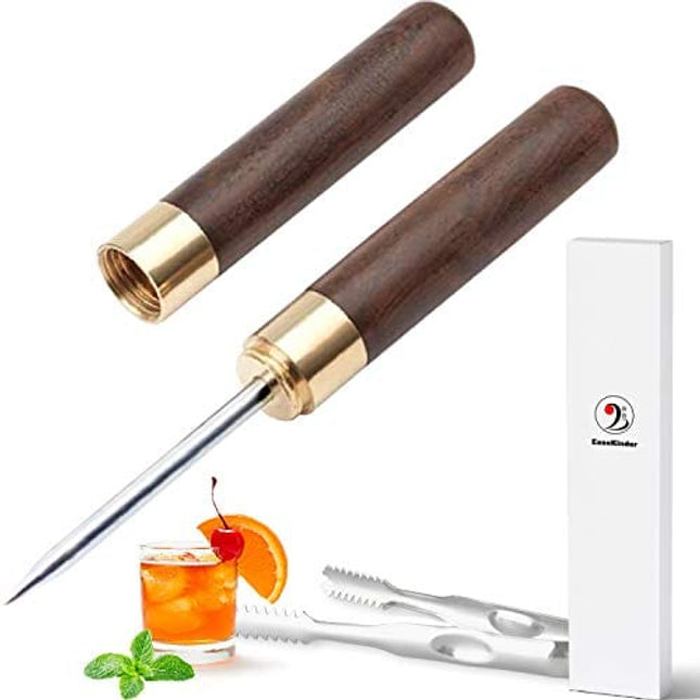 Ice Picks in Gift Box - Premium Stainless Steel Ice Picks Kitchen Tool with Wooden Handle Safety Cover Portable for Bars Restaurant Home Bartender Picnics Camping, 1PCS (EbonyWood 6.7")