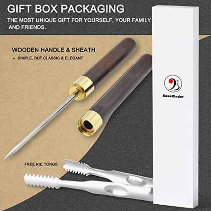 Ice Picks in Gift Box - Premium Stainless Steel Ice Picks Kitchen Tool with Wooden Handle Safety Cover Portable for Bars Restaurant Home Bartender Picnics Camping, 1PCS (EbonyWood 9")