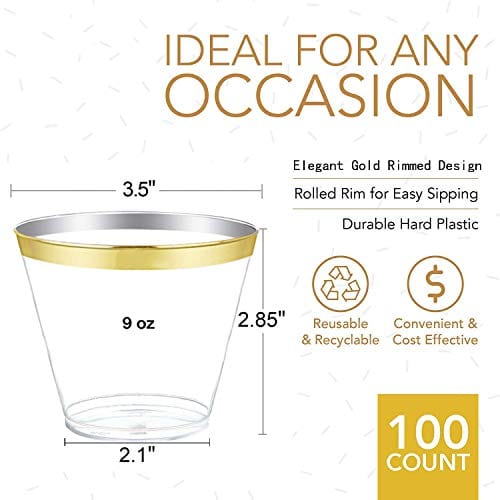 20 Pack Gold Glitter Plastic Cups 9 oz Clear Plastic Cups Tumblers, Fancy  Disposable Hard Plastic Cups with Gold Glitter for Wedding Cups Elegant  Party Cups 
