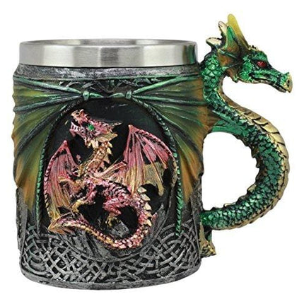 Ebros Myths And Legends The Conception Of Red Fire Oberon Dragon Beer Stein Tankard Coffee Cup Mug With Green Dragon Handle Great Gift For Dragon Lovers Party Hosting GOT Hobbit LOTR (Green Dragon)