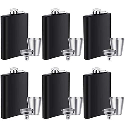 Elcoho 6 Sets 8 Ounce Stainless Steel Hip Flask Fluid-tight Flask Set with 6 Pieces Stainless Steel Shot Cups and Funnel