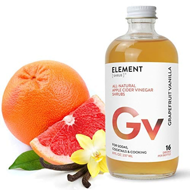 Element Shrub - All-Natural Grapefruit Vanilla Shrub Drink Mix - Uses Apple Cider Vinegar (Organic), Grapefruit & Whole Vanilla Beans - Organic Apple Cider Vinegar Drink & Cocktail Mix - 8 Ounces