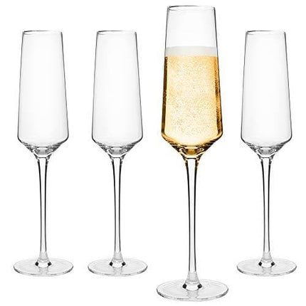 Advanced Mixology Classy Champagne Flutes - Hand Blown Crystal Champagne Glasses - Set of 4 Elegant Flutes, 100% Lead Free Premium Crystal - Gift for Wedding, Anniversary, Christmas - 8oz, Clear
