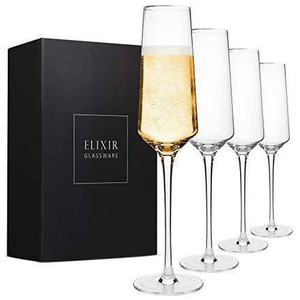 Advanced Mixology Classy Champagne Flutes - Hand Blown Crystal Champagne Glasses - Set of 4 Elegant Flutes, 100% Lead Free Premium Crystal - Gift for Wedding, Anniversary, Christmas - 8oz, Clear