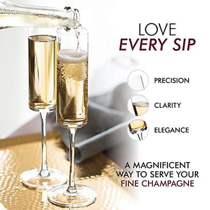ELIXIR GLASSWARE Champagne Flutes, Edge Champagne Glass Set of 4 - Modern & Elegant for Women, Men, Wedding, Anniversary, Christmas, Birthday - 6oz, Premium Crystal