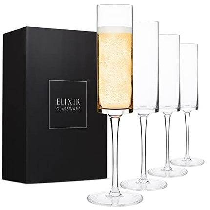 ELIXIR GLASSWARE Champagne Flutes, Edge Champagne Glass Set of 4 - Modern & Elegant for Women, Men, Wedding, Anniversary, Christmas, Birthday - 6oz, Premium Crystal