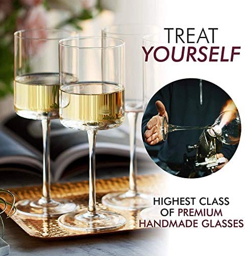 BENETI German Made Wine Glasses Set of 2 | 17oz Handmade Luxury Crystal Red & White Long Stem Wine Glasses | Unique Modern Shape, Packaged in