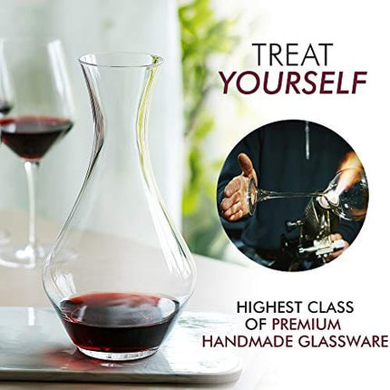 Red Wine Decanter - Hand Blown Crystal Wine Carafe - Glass Decanter Aerator for Cabernet, Pinot Noir, Bordeaux - Wine Accessories for Wedding, Christmas, Wine Tasting - Elixir Glassware - 50oz, Clear
