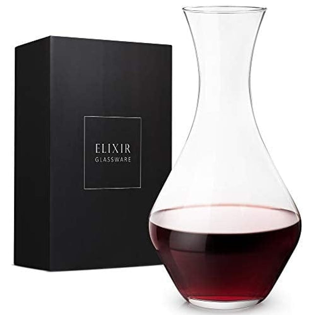 Red Wine Decanter - Hand Blown Crystal Wine Carafe - Glass Decanter Aerator for Cabernet, Pinot Noir, Bordeaux - Wine Accessories for Wedding, Christmas, Wine Tasting - Elixir Glassware - 50oz, Clear