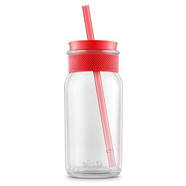 Ello Kella Glass Tumbler with Straw, 20 oz, Coral
