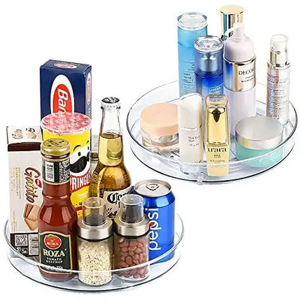 Empaxum 2 Pack Lazy Susan Cabinet Organizer 10.6" Clear Plastic Turntable Organizer Rotating Spice Rack Kitchen Storage Cosmetic Makeup Organizers for Pantry, Countertop, Fridge, Vanity, Bathroom