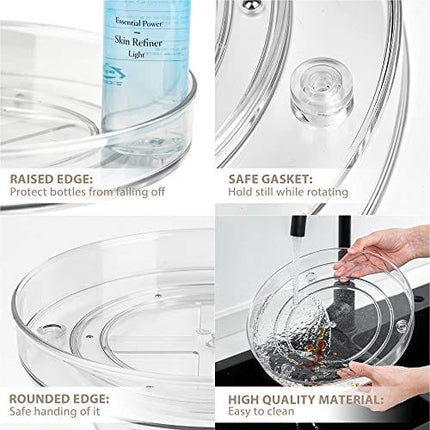 Empaxum 2 Pack Lazy Susan Cabinet Organizer 10.6" Clear Plastic Turntable Organizer Rotating Spice Rack Kitchen Storage Cosmetic Makeup Organizers for Pantry, Countertop, Fridge, Vanity, Bathroom