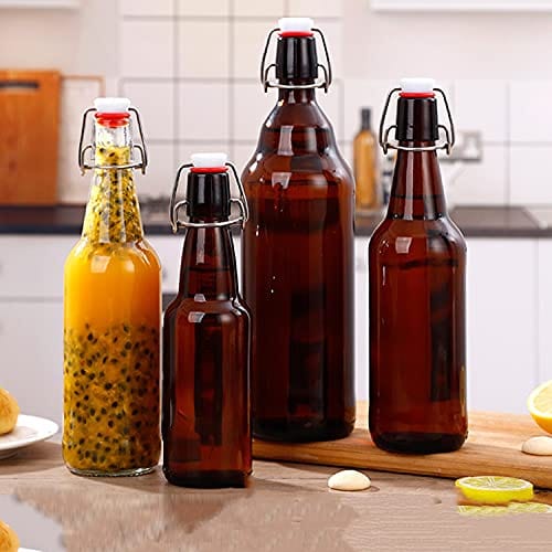 32 oz Clear Glass Bottles with Air Tight Lids,Easy Cap Bottles for Beer and  Home Brewing,Glass Kombucha Bottles with Stoppers,Swing Top Bottles for  Beverages 8 Pack …