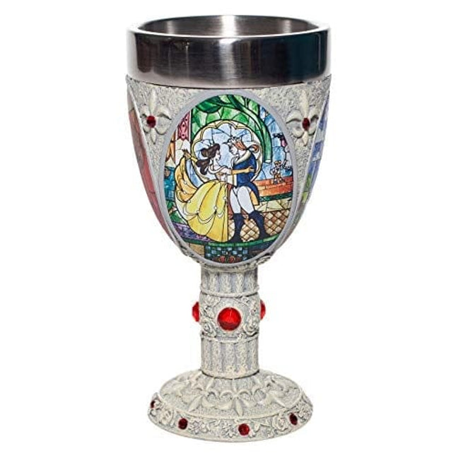 Enesco Disney Showcase Beauty and The Beast Stained Glass Scenes Decorative Chalice Goblet Cup, 1 Count (Pack of 1), Multicolor